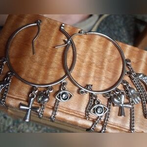 Chic Silver Hoop Earrings with Charms